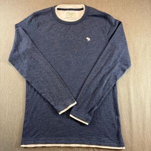 Abercrombie & Fitch Long Sleeve Double T-Shirt Men's Med Blue Tee Crew Neck Logo